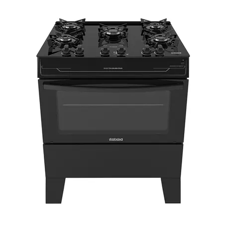 Fogão 5 Bocas a Gás Itatiaia Electra Glass Plus Mesa de Vidro Acendimento Automático Preto Fosco Bivolt