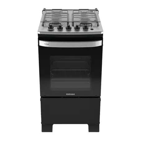 Fogão 4 Bocas a Gás Itatiaia Itachef com Mesa de Inox Acendimento Automático Preto Fosco Bivolt