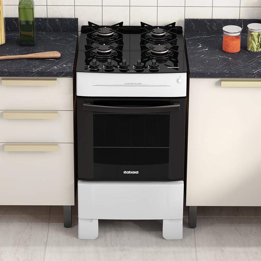Fogão 4 Bocas a Gás Itatiaia Electra Glass Mesa de Vidro e Acendimento