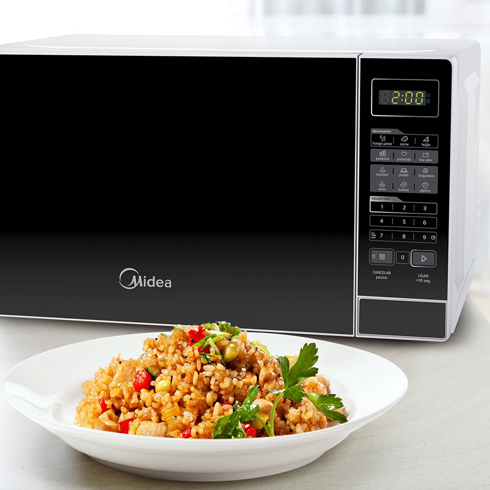 Microondas 20 Litros Midea MRAS21 com Função Tira Odor e ECO Branco