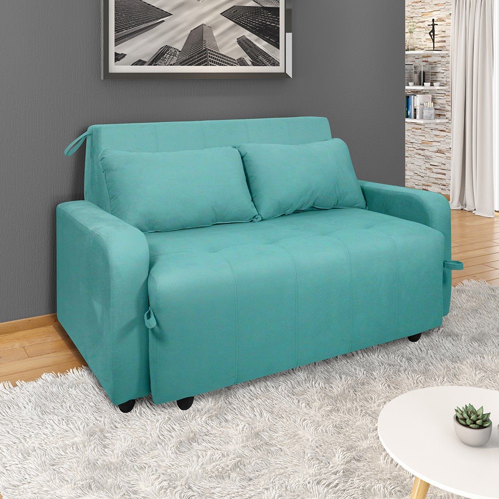 Sofá Cama Casal Retrátil e Reclinável 02 Lugares 138 cm Versa Verde