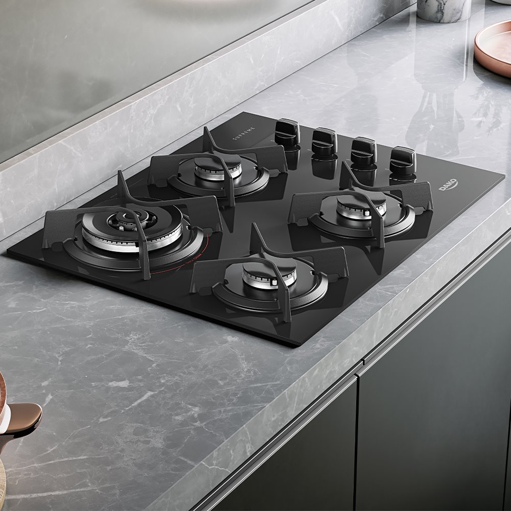 Cooktop 4 Bocas a Gás Dako Supreme com Queimador Tripla Chama e Mesa de