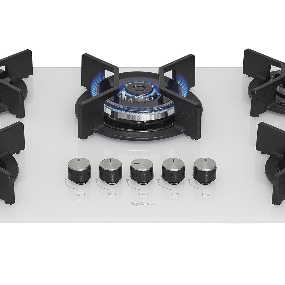 Cooktop 5 Bocas a Gás Fischer Infinity com Mesa de Vidro e Queimador