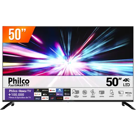 Smart TV LED 50" Ultra HD 4K Philco Roku PTV50G7ER2CPBL 4 HDMI 2 USB HDR10 Wi-Fi Bivolt Preto