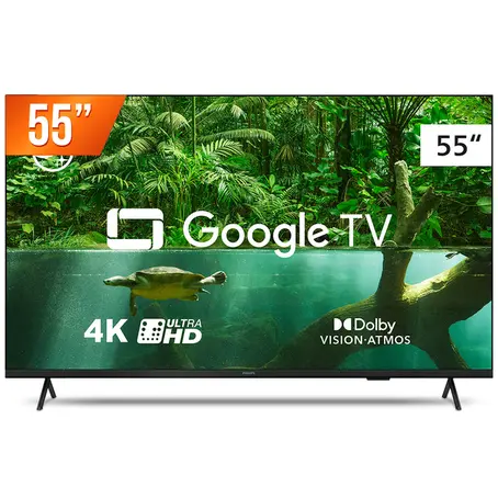Smart TV DLED 55" Google TV Ultra HD 4K Philips 55PUG7408/78 Comando de Voz Dolby Vision HDR 3 HDMI