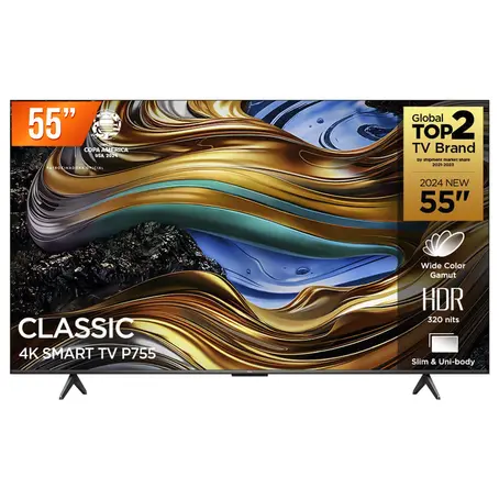 Smart TV LED 55" Google TV Ultra HD 4K TCL 55P755 Comando de Voz HDR10+ 120Hz DLG HDMI 2.1 Bluetooth