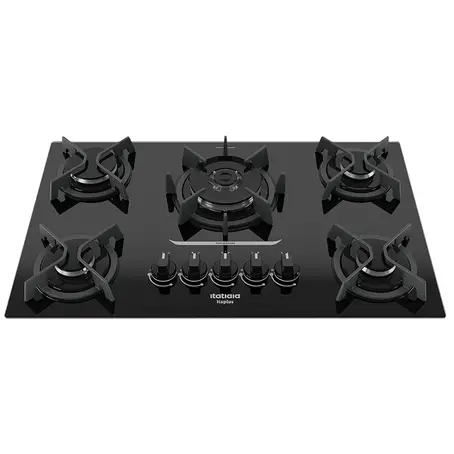 Cooktop 5 Bocas a Gás Itatiaia Itaplus com Tripla Chama e Mesa de Vidro Superautomático Preto Bivolt