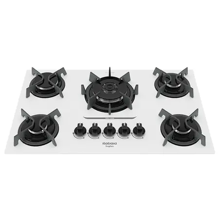 Cooktop 5 Bocas a Gás Itatiaia Itaplus com Tripla Chama e Mesa de Vidro Superautomático Branco Bivolt