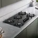 Cooktop 5 Bocas a Gás Dako Pratiko Mesa de Vidro Mega Chama Acendimento Superautomático Preto Bivolt