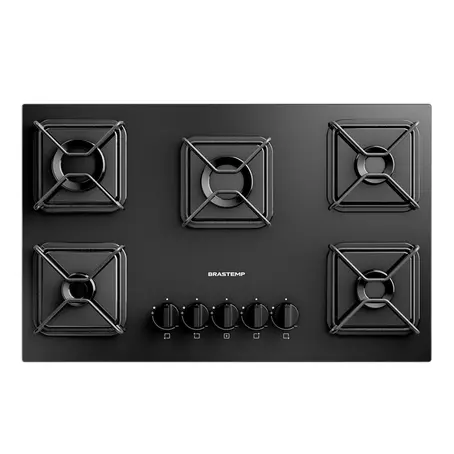Cooktop 5 Bocas a Gás Brastemp BDD75BE Grades de Ferro Mesa de Vidro Superautomático Preto Bivolt