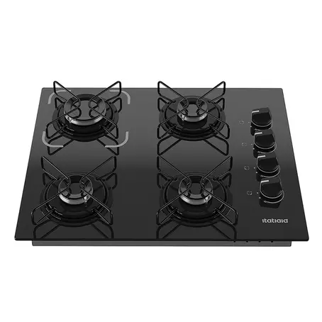 Cooktop 4 Bocas a Gás Itatiaia ItaMega Mesa de Vidro Acendimento Superautomático Preto Bivolt