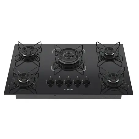 Cooktop 5 Bocas a Gás Itatiaia ItaMega Tripla Chama e Acendimento Superautomático Preto Bivolt