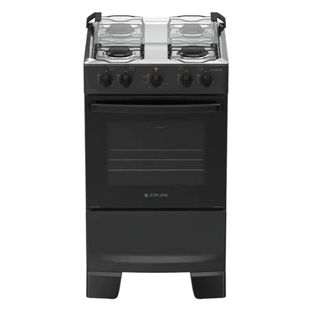 Fogão 4 Bocas à Gás Atlas Coliseum Plus com Mesa de Inox Preto