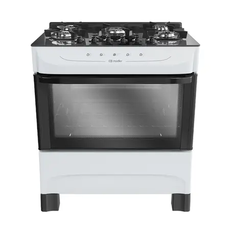 Fogão 5 Bocas a Gás Mueller MFV5BB Mesa de Vidro e Acendimento Automático Branco Bivolt