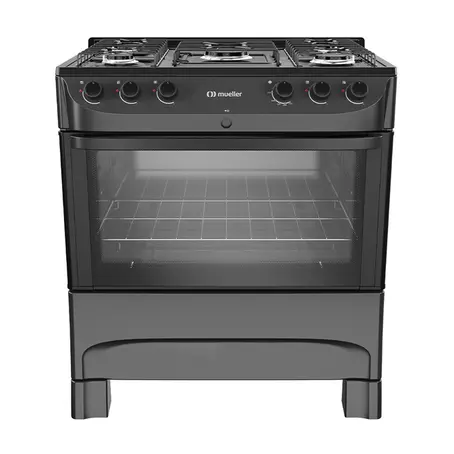Fogão 5 Bocas a Gás Mueller MFI5BC Mesa de Aço Esmaltado e Acendimento Automático Preto Bivolt