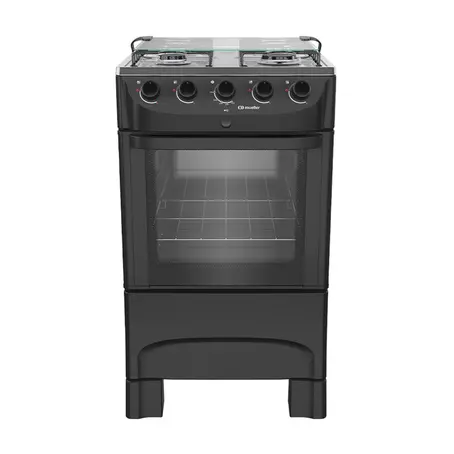 Fogão 4 Bocas a Gás Mueller MFI4BB Mesa Inox e Acendimento Automático Preto Fosco Bivolt