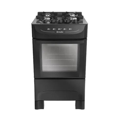 Fogão 4 Bocas a Gás Mueller MFV4BB Mesa de Vidro e Acendimento Automático Preto Fosco Bivolt