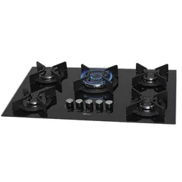 Cooktop 5 Bocas a Gás Fischer Infinity com Mesa de Vidro e Queimador Tripla Chama Preto Bivolt