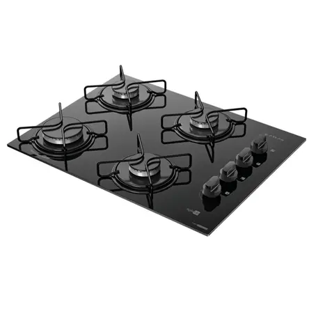 Cooktop 4 Bocas a Gás Atlas Agile Up com Mesa de Vidro e Queimador Mega Chama Preto Bivolt