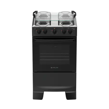 Fogão 4 Bocas à Gás Atlas Mônaco Plus Acendimento Automático e Mesa de Inox Preto Bivolt