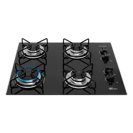 Cooktop 4 Bocas a Gás Fischer Fit Line Mesa de Vidro Trempe Esmaltada Aramado Preto Bivolt