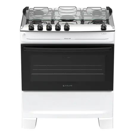 Fogão 5 Bocas à Gás Atlas Mônaco Top Acendimento Automático e Mesa de Inox Branco Bivolt
