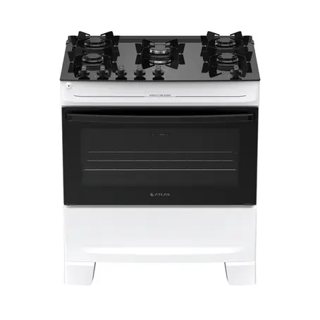 Fogão 5 Bocas à Gás Atlas Mônaco Top Glass Acendimento Automático e Mega Chama Branco Bivolt