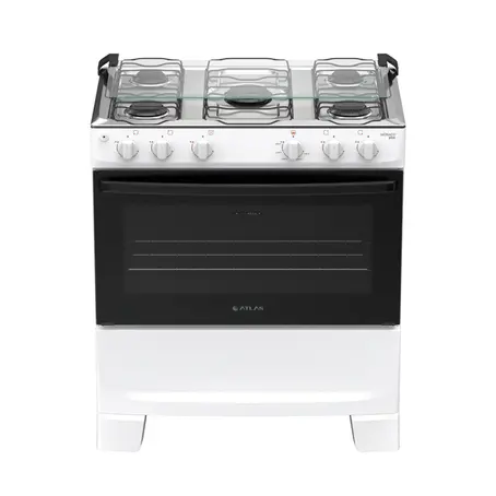 Fogão 5 Bocas à Gás Atlas Mônaco Plus Acendimento Automático e Mesa de Inox Branco Bivolt