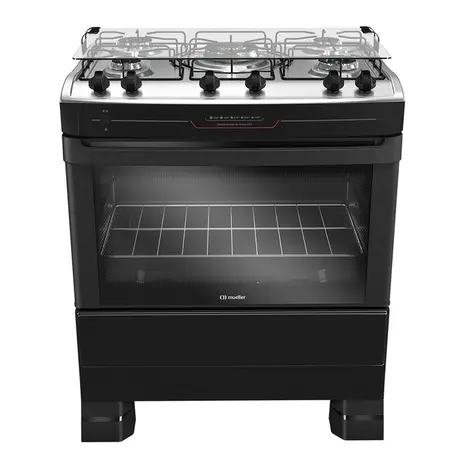 Fogão 5 Bocas a Gás Mueller MFI5BF Mesa Inox e Acendimento Automático Tripla Chama Preto Bivolt