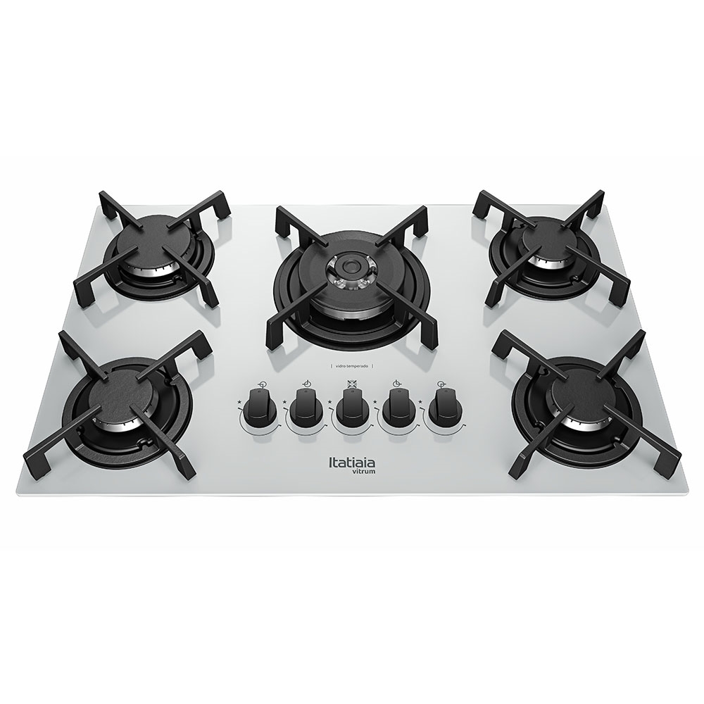 Cooktop 5 Bocas à Gás Itatiaia Vitrum com TriplaChama Branco Bivolt