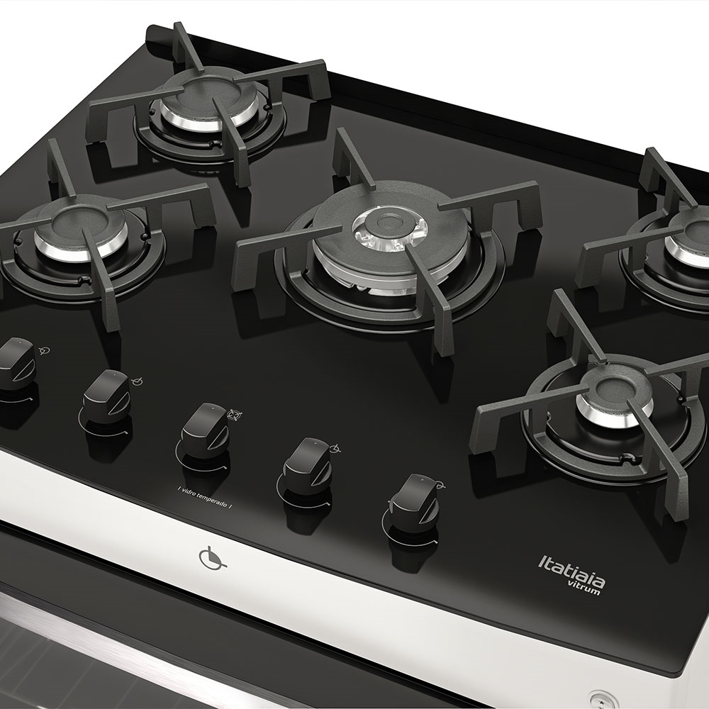 Fogão de Piso 5 Bocas à Gás Itatiaia Vitrum com TriplaChama Branco Bivolt Itatiaia